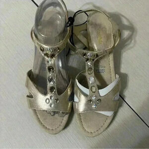 East 5th Women's Dress Sandals Size 9.5 M Champagne Gold Jewel